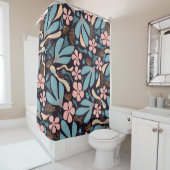 Rideaux De Douche Coral Blue Floral Dark Print (En situation)