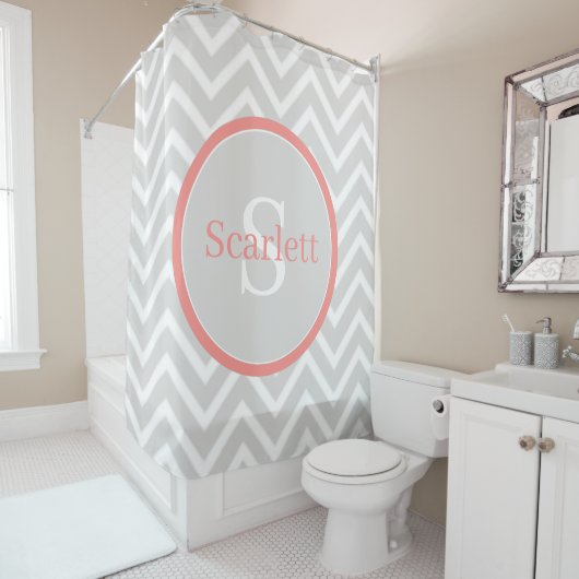 Rideaux De Douche Coral Chevron Monogramme (En situation)