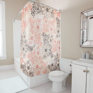Rideaux De Douche Coral moderne Rose noir or Floral Marbre Douche
