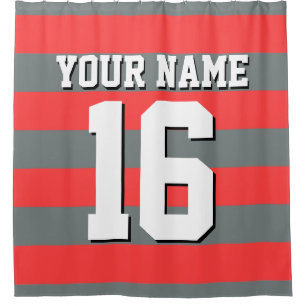 Rideaux De Douche Coral Red Charcoal Sports Jersey Preppy Stripe