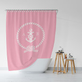 Rideaux De Douche Corde marine rose et monogramme Ancre