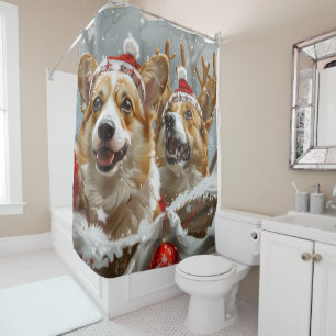 Rideaux De Douche Corgi Chien Noël Festif