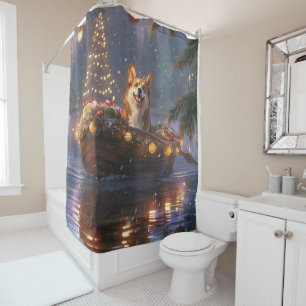Rideaux De Douche Corgi Christmas Festive Voyage