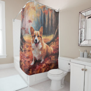 Rideaux De Douche Corgi dans les feuilles d'automne automne automne