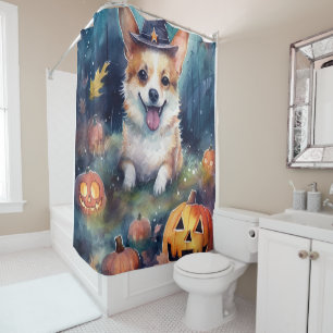Rideaux De Douche Corgi d'Halloween avec la peur Citrouille