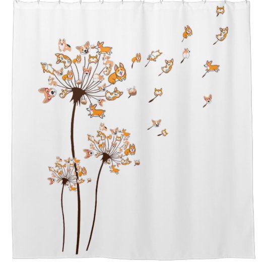 Rideaux De Douche Corgi Flower Fly Dandelion Chemise mignonne Amoure (Devant)