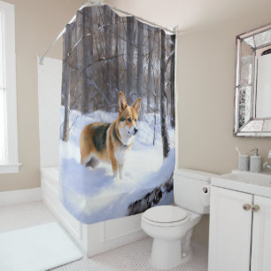 Rideaux De Douche Corgi Noël sous la neige
