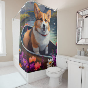 Rideaux De Douche Corgi sur une pagaie : Une aventure pittoresque