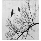 Rideaux De Douche Corneilles et arbres gothiques Noir et blanc (Devant)