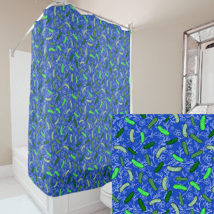 Rideaux De Douche Cornichons drôles et fleurs Fantaisiste Bleu