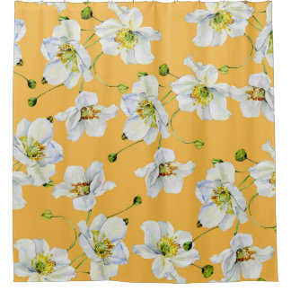 Rideaux De Douche Cosmos, aquarelle, transparent, motif floral.