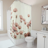 Rideaux De Douche Cosmos rose : fleurs blanc arrière - plan. (En situation)