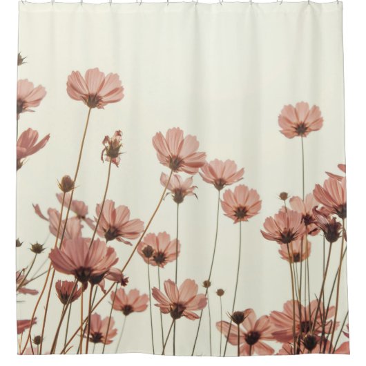Rideaux De Douche Cosmos rose : fleurs blanc arrière - plan. (Devant)