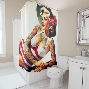 Rideaux De Douche Costume de bain tatoué rétro Pin-up