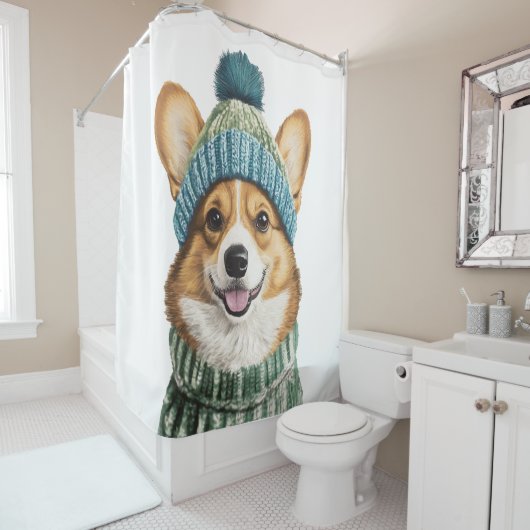 Rideaux De Douche Cosy Corgi en hiver (En situation)