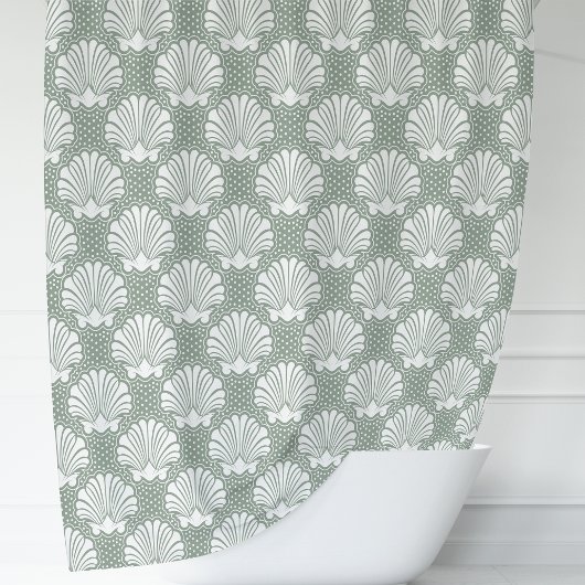 Rideaux De Douche Côte côtière de Sage Green et White Seashell