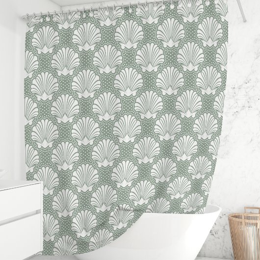 Rideaux De Douche Côte côtière de Sage Green et White Seashell