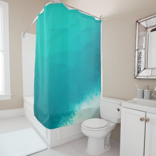 Rideaux De Douche Côte Turquoise bleu Aqua Aquarelle blanche Abstrai (En situation)
