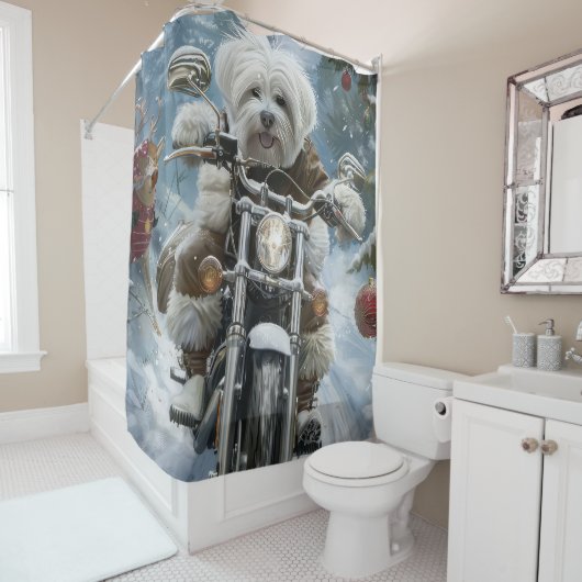 Rideaux De Douche Coton De Tulear Chien équitation Moto Noël (En situation)