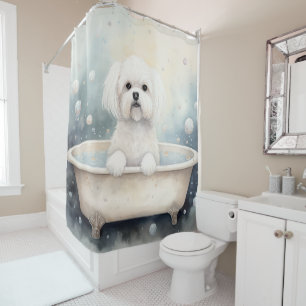 Rideaux De Douche Coton De Tuléar Dans La Baignoire Aquarelle Art Ca