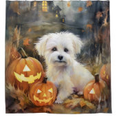 Rideaux De Douche Coton De Tulear Halloween Avec Peur Citrouille (Devant)