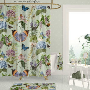 Rideaux De Douche Cottage Sage Floral Papillon botanique Vintage