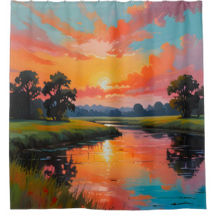 Rideaux De Douche Coucher de soleil au bord de la rivière