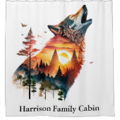 Rideaux De Douche Coucher de soleil double exposition loup hurlant p (Devant)