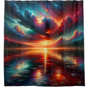 Rideaux De Douche "Coucher de soleil orageux sur le lac Serene"