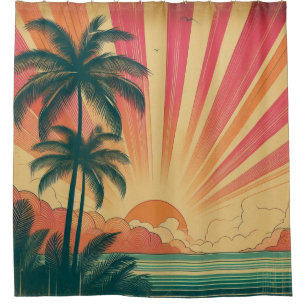 Rideaux De Douche Coucher de soleil rétro/tropical vintage/hawaïen