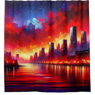 Rideaux De Douche "Coucher de soleil sur la ligne aérienne de la vil