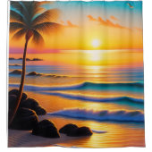 Rideaux De Douche Coucher de soleil sur la plage vivid (Devant)