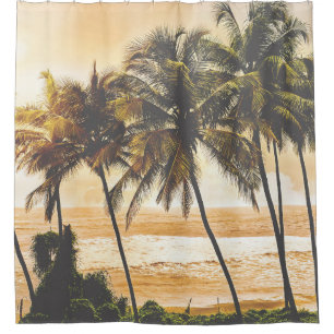 Rideaux De Douche Coucher de soleil sur les palmiers : Goa Vintage