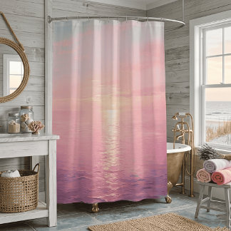 Rideaux De Douche Coucher de soleil sur l'océan rose blush paysage m