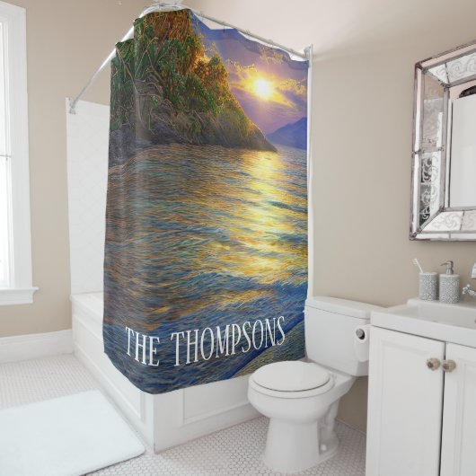 Rideaux De Douche Coucher de soleil tropical clair (En situation)