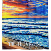 Rideaux De Douche Coucher de soleil tropical des Caraïbes sur l'océa (Devant)