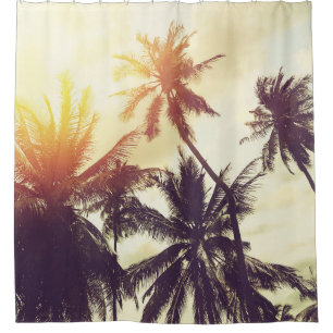 Rideaux De Douche Coucher de soleil tropical : Palm Silhouette Vinta
