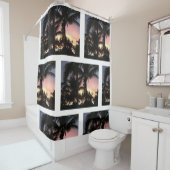 Rideaux De Douche Coucher du soleil de palmier (En situation)