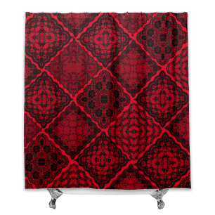Rideaux De Douche Couette en dentelle gothique noire et rouge Faux