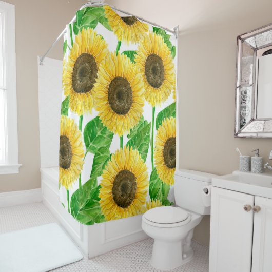 Rideaux De Douche Couleur d'eau des fleurs de soleil (En situation)