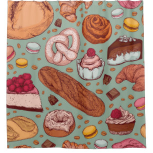 Rideaux De Douche Couleur dessinée à la main style boulangerie patte