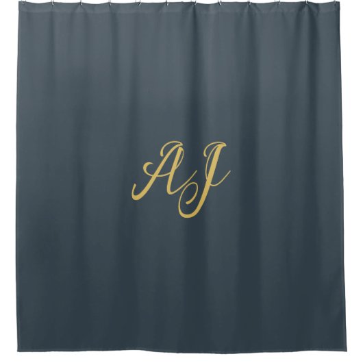 Rideaux De Douche Couleur Or Charbon Monogramme Initial Professionne (Devant)
