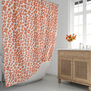 Rideaux De Douche Couleur orange et Empreinte de léopard blanc