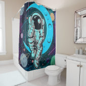 Rideaux De Douche couleur pleine astronaute (En situation)