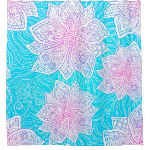 Rideaux De Douche Couleurs bleues et roses ornementent fleurs transp