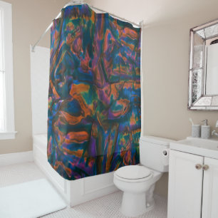 Rideaux De Douche Couleurs bleues teintées et dentées en cuivre viei