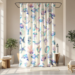 Rideaux De Douche Couleurs pastel animaux de mer motif