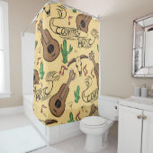 Rideaux De Douche Country music seamless pattern with guitars, cacti (En situation)