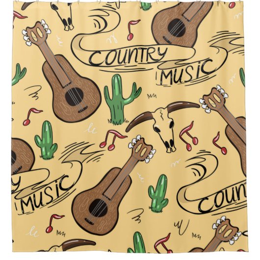Rideaux De Douche Country music seamless pattern with guitars, cacti (Devant)