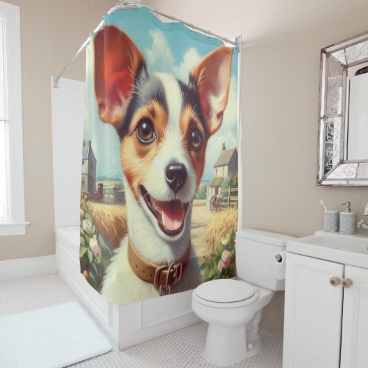 Rideaux De Douche Coupe Toy Fox Terrier Peinture (En situation)